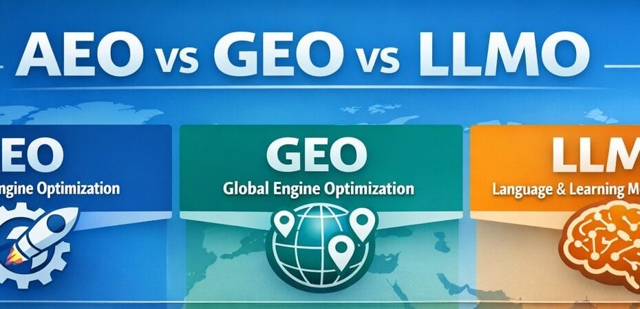 AEO vs GEO vs LLMO infographics